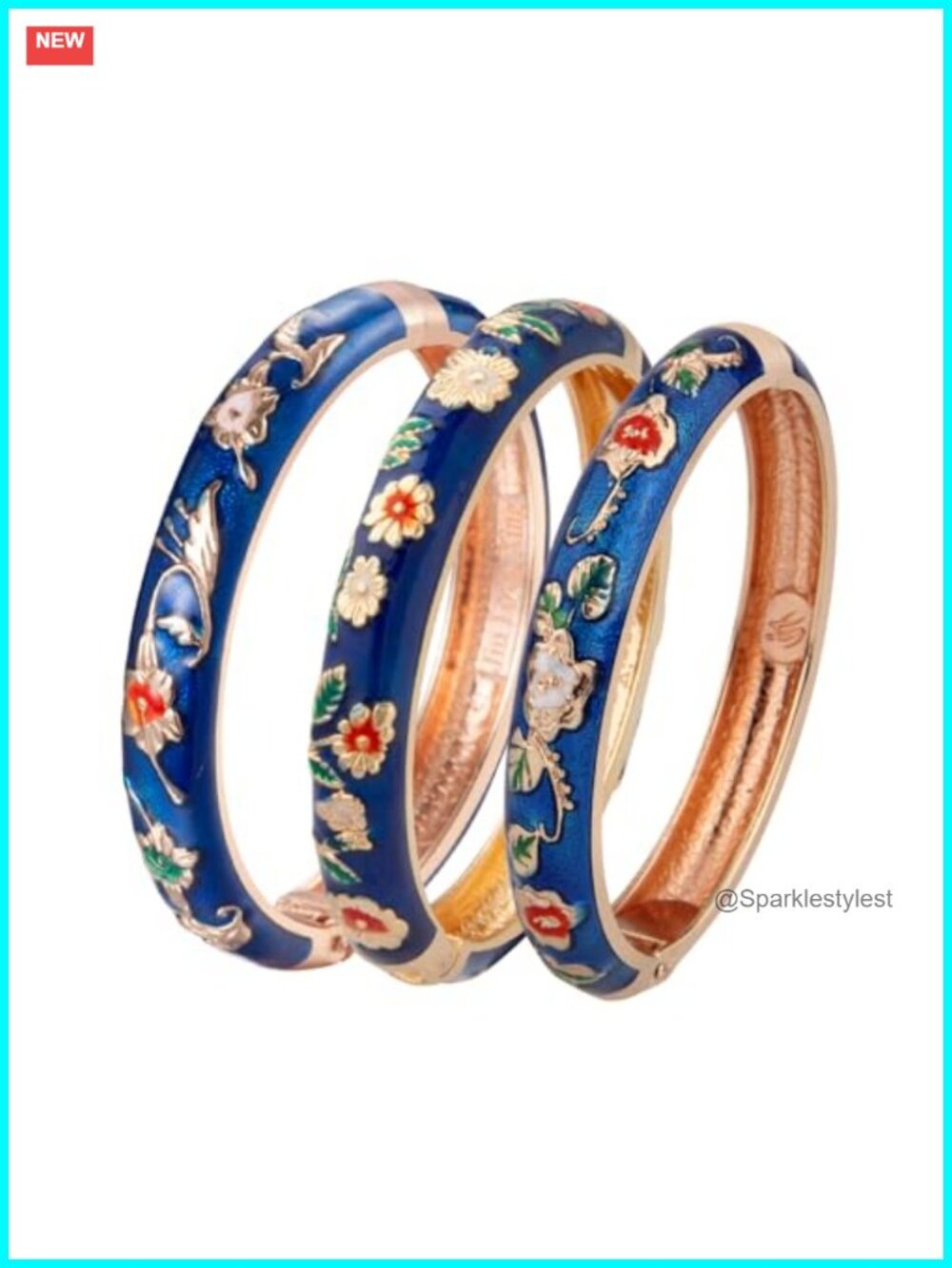 Cloisonne Enamel Hinged Cuff Bangles Gold Plated Bracelet Set
